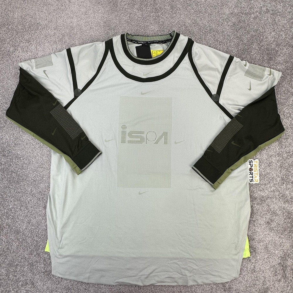 Nike ISPA Shirt Mens 2XL Gray Black Volt NRG Long Sleeve Top Mesh FB2705-034